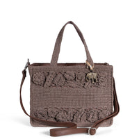 Tote Bag mittlere Größe gehäkelt Handarbeit Blumenmuster braun – 1