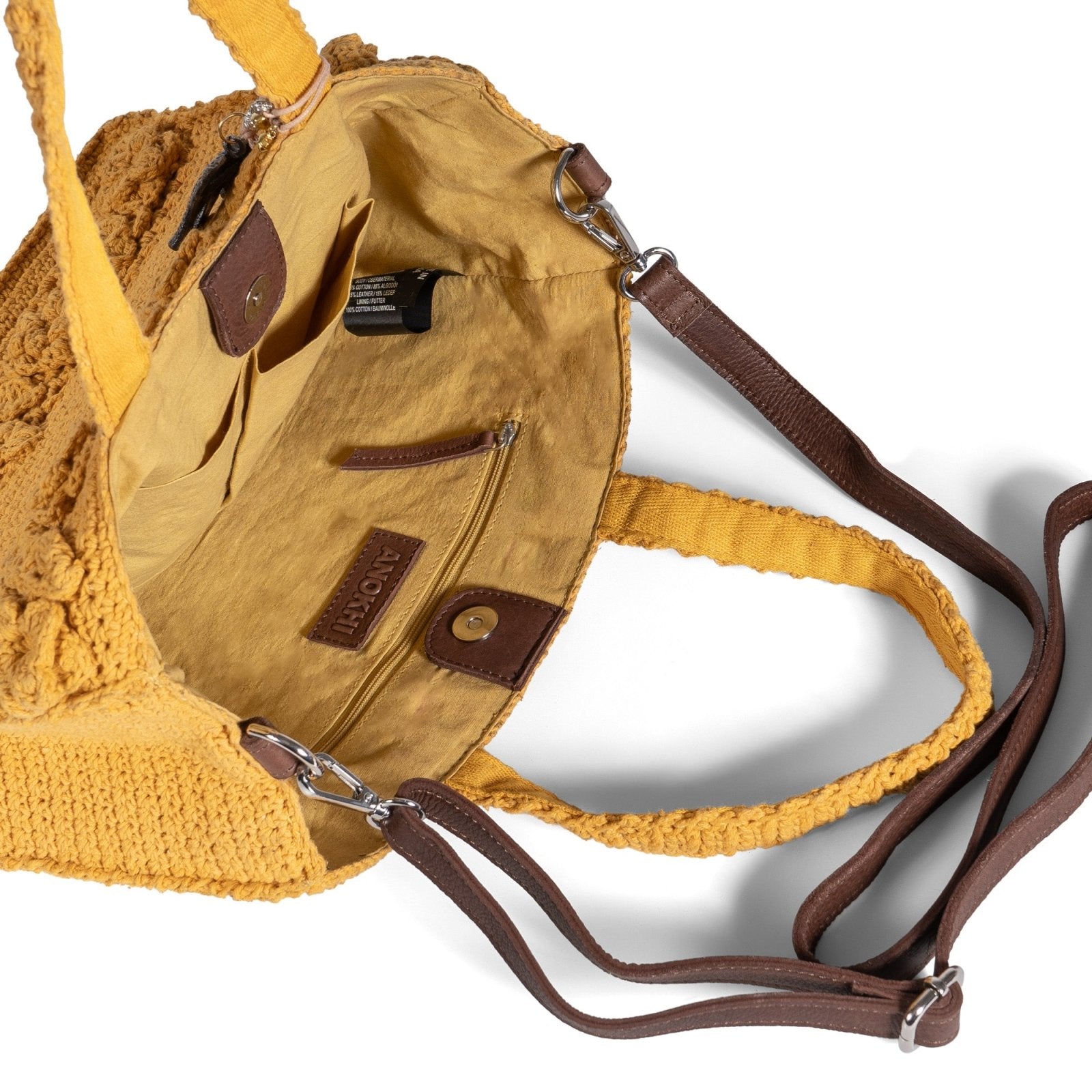 Tote Bag mittlere Größe gehäkelt Handarbeit Blumenmuster gelb - ANOKHI