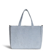 Tote Bag mittlere Größe gehäkelt Handarbeit Blumenmuster hellblau – 5