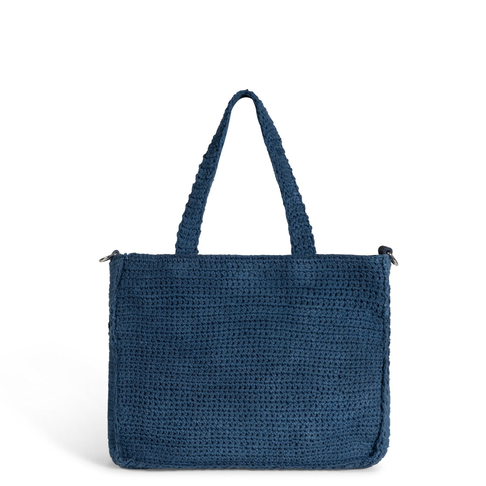 Tote Bag mittlere Größe gehäkelt Handarbeit Blumenmuster navy - ANOKHI
