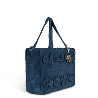 Tote Bag mittlere Größe gehäkelt Handarbeit Blumenmuster navy – 3