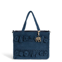 Tote Bag mittlere Größe gehäkelt Handarbeit Blumenmuster navy – 2