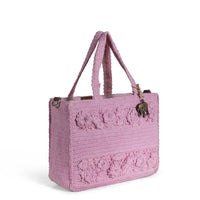 Tote Bag mittlere Größe gehäkelt Handarbeit Blumenmuster rosa – 3