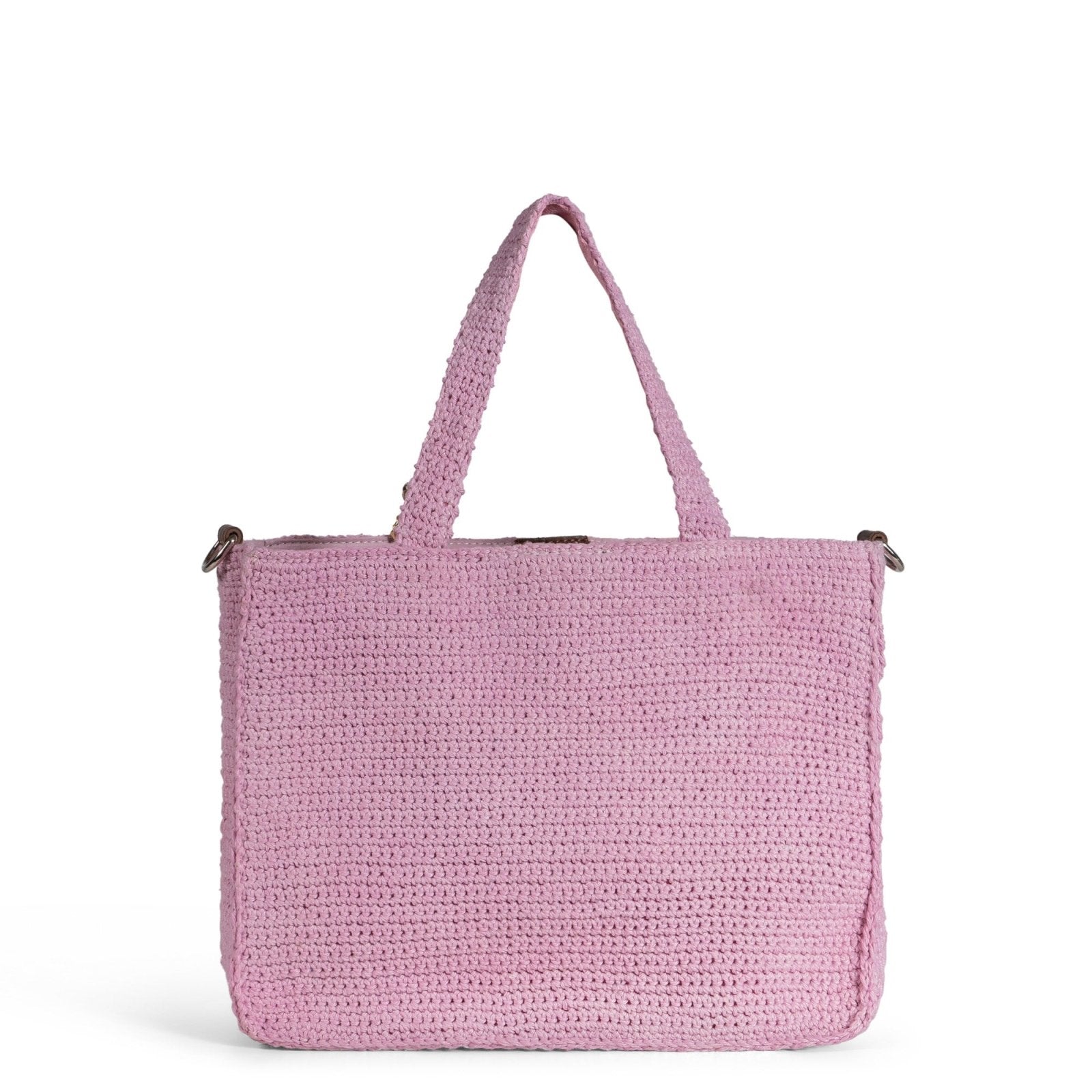 Tote Bag mittlere Größe gehäkelt Handarbeit Blumenmuster rosa - ANOKHI