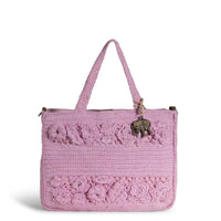 Tote Bag mittlere Größe gehäkelt Handarbeit Blumenmuster rosa – 2