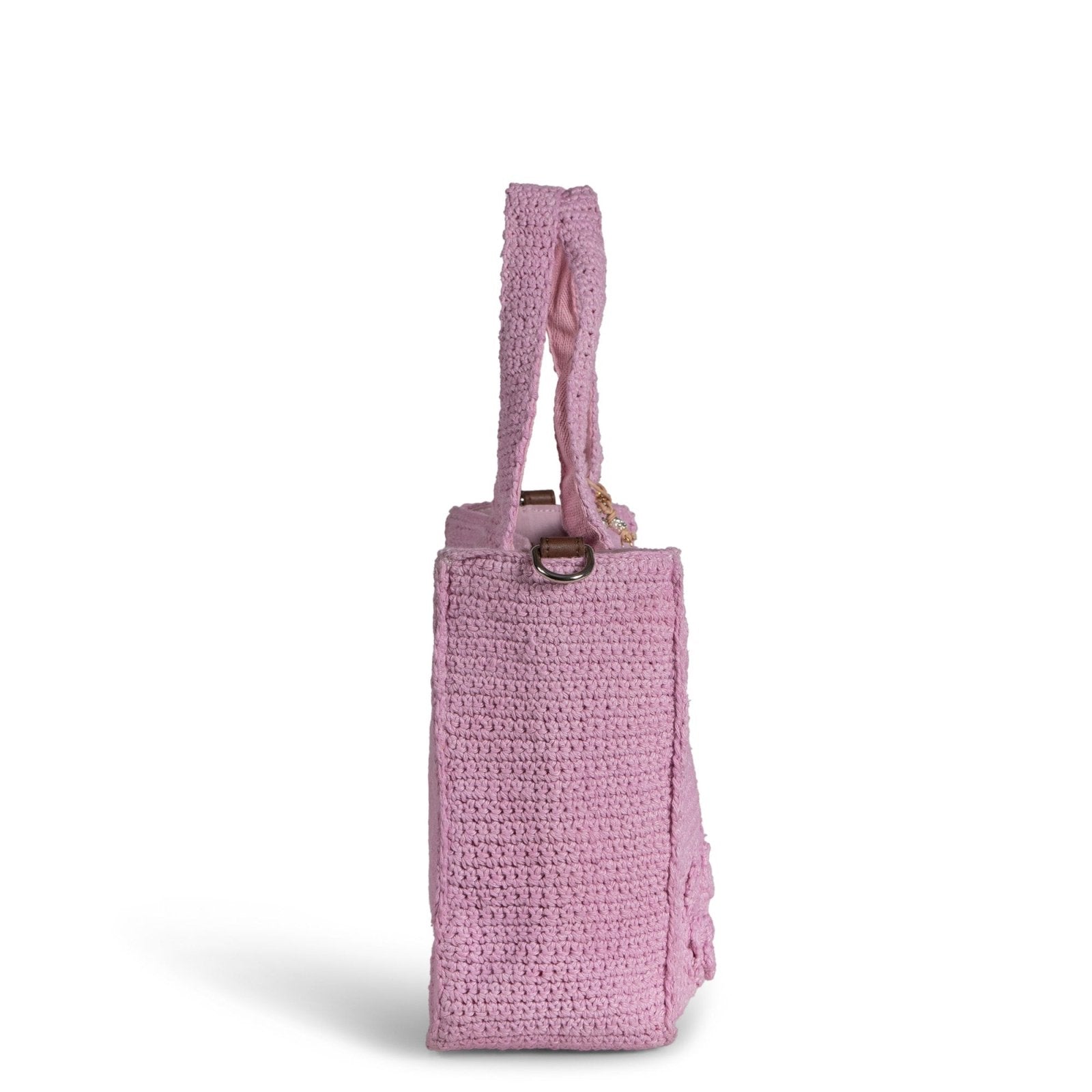 Tote Bag mittlere Größe gehäkelt Handarbeit Blumenmuster rosa - ANOKHI