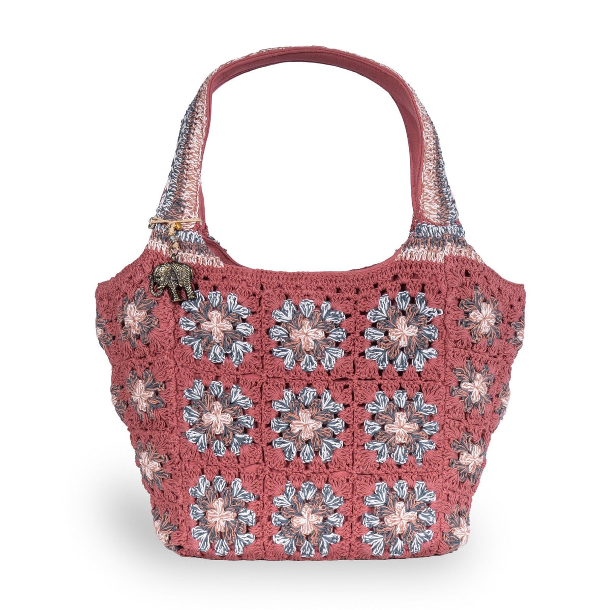 Tote Bag mittlere Größe gehäkelt Handarbeit dusty rose - ANOKHI