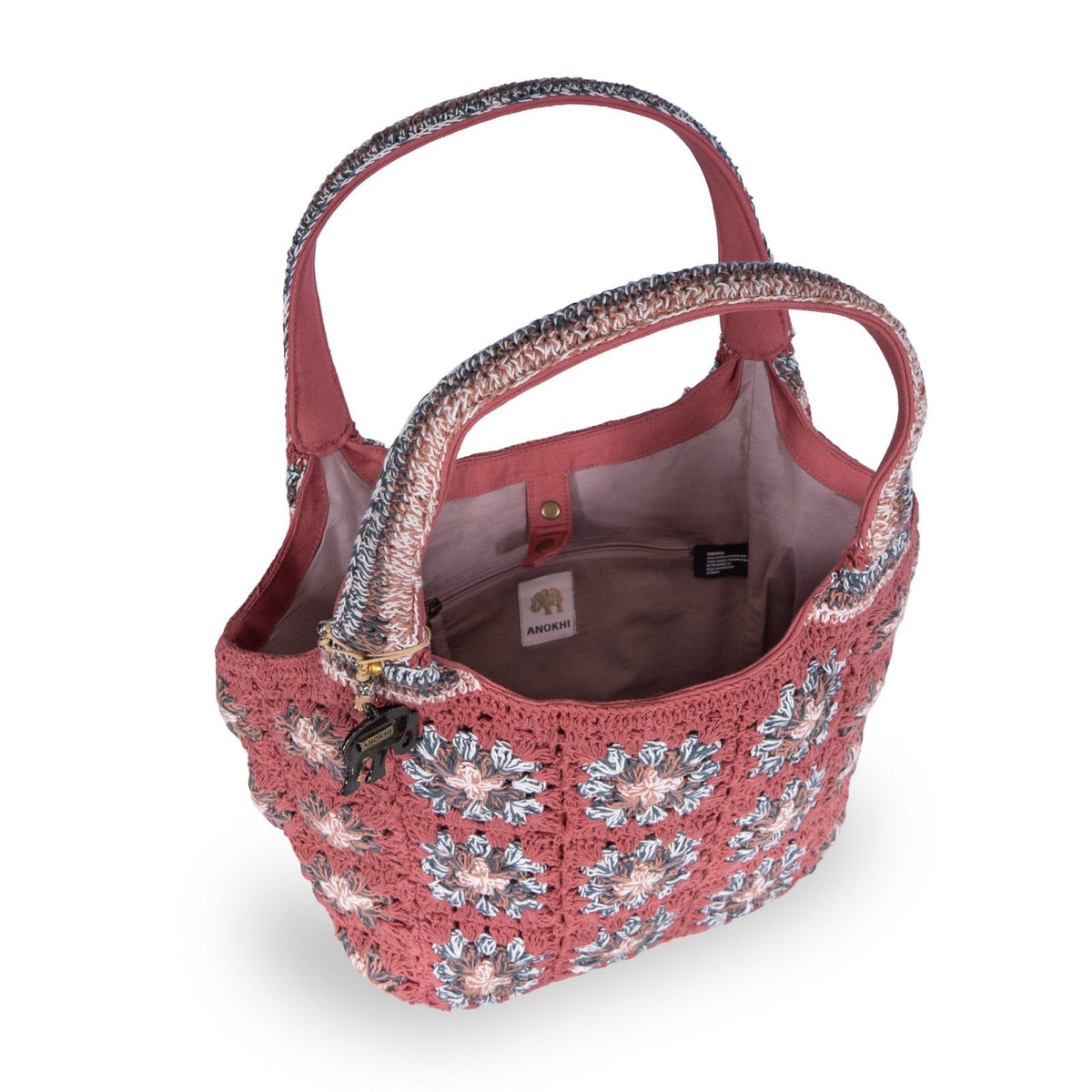 Tote Bag mittlere Größe gehäkelt Handarbeit dusty rose - ANOKHI