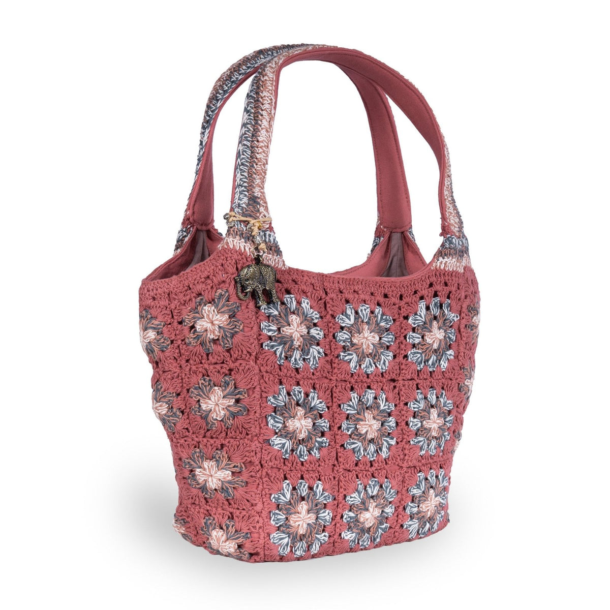 Tote Bag mittlere Größe gehäkelt Handarbeit dusty rose - ANOKHI
