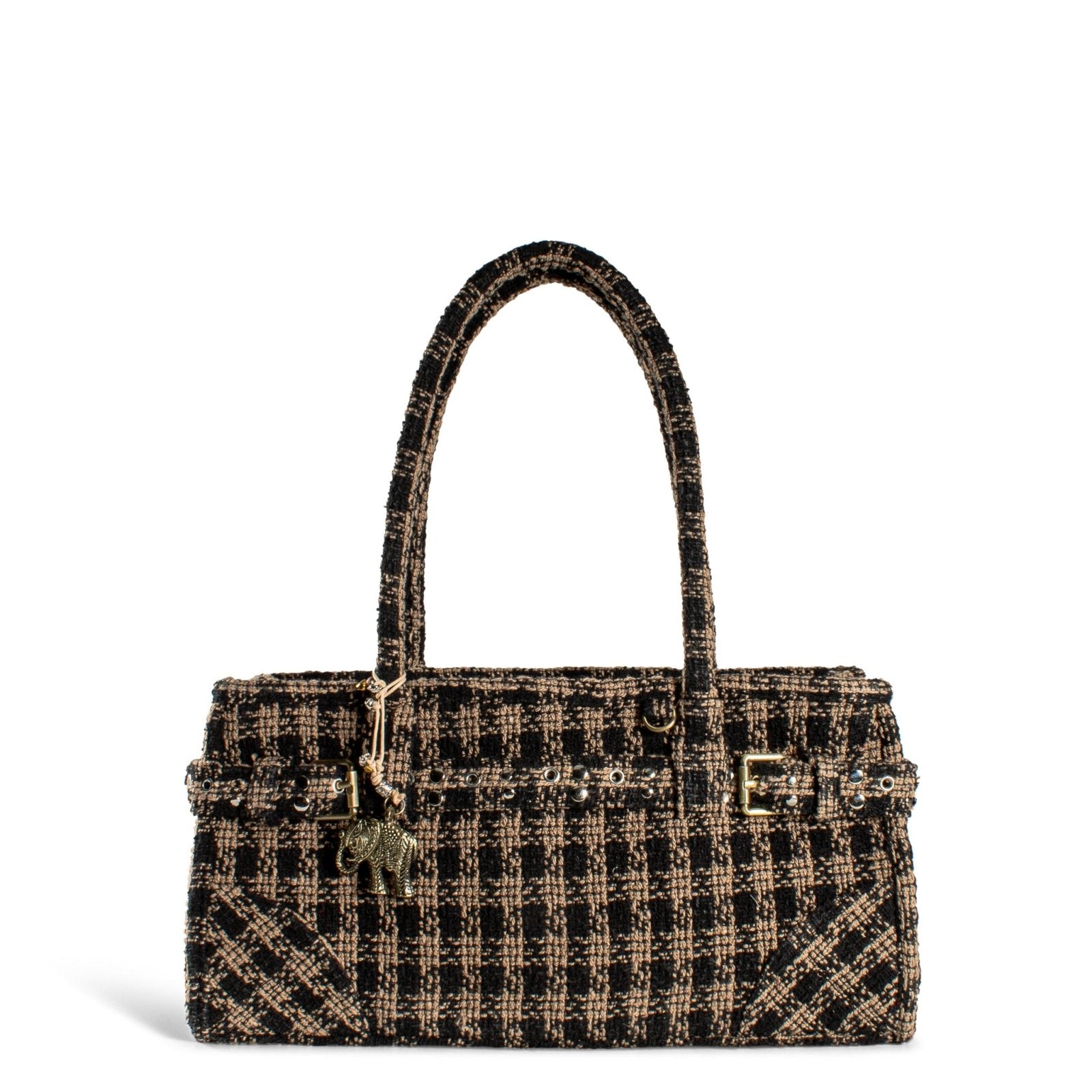 Tote Bag Nietengürtel Karo beige schwarz - ANOKHI