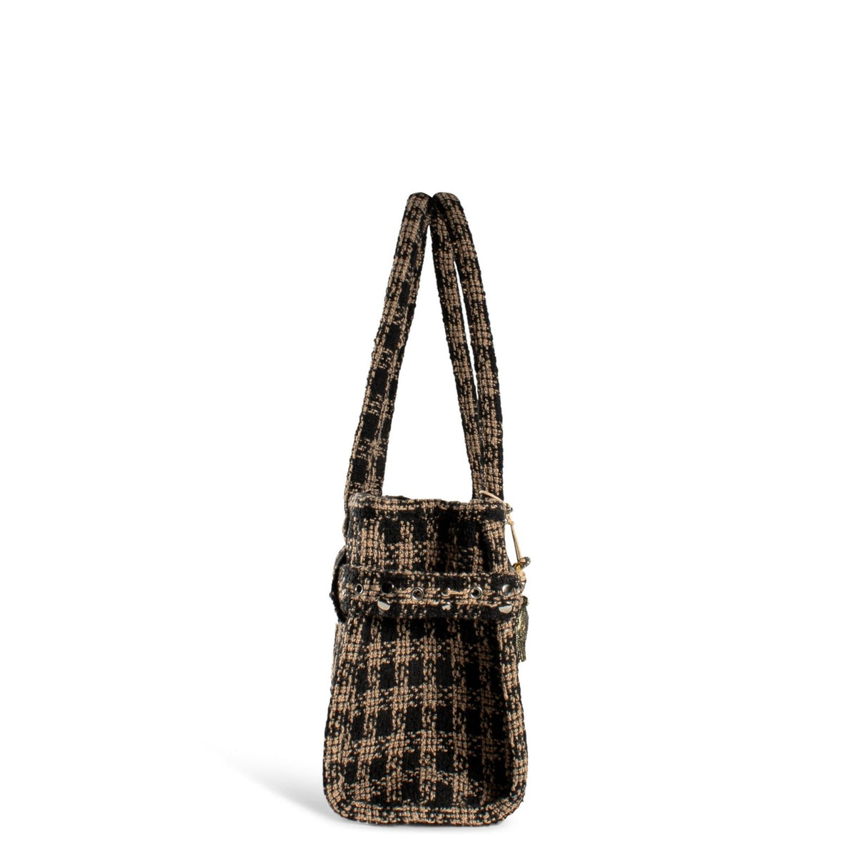 Tote Bag Nietengürtel Karo beige schwarz - ANOKHI