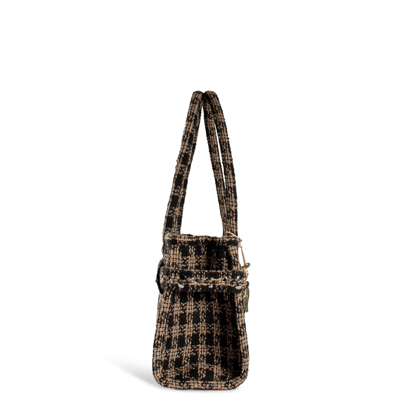 Tote Bag Nietengürtel Karo beige schwarz - ANOKHI