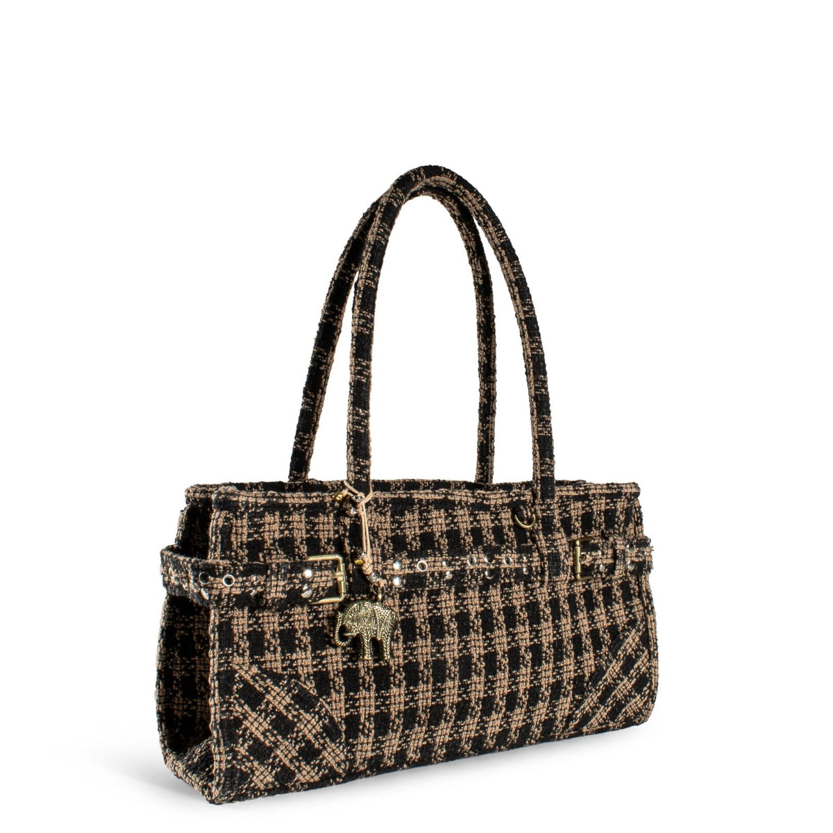 Tote Bag Nietengürtel Karo beige schwarz - ANOKHI