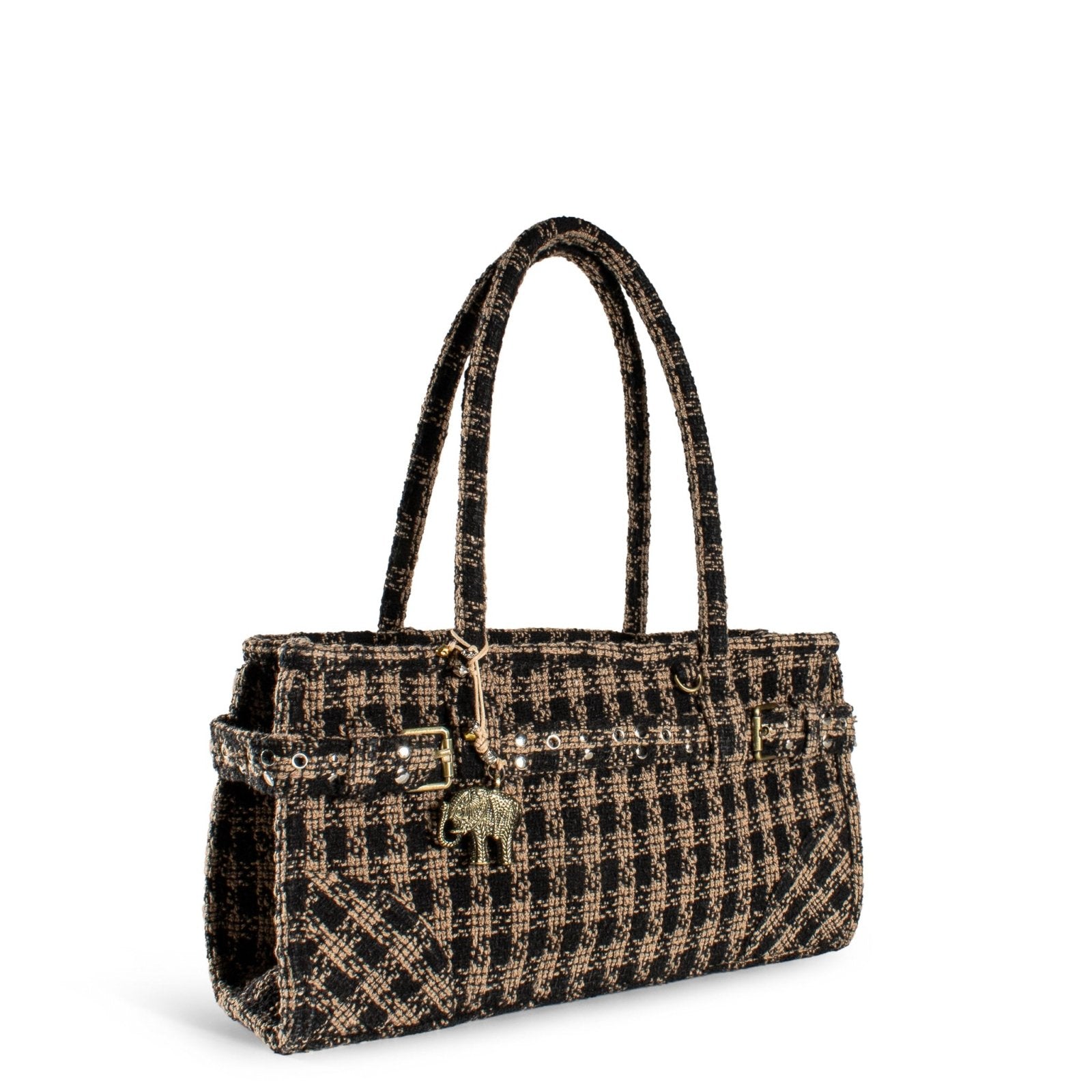 Tote Bag Nietengürtel Karo beige schwarz - ANOKHI