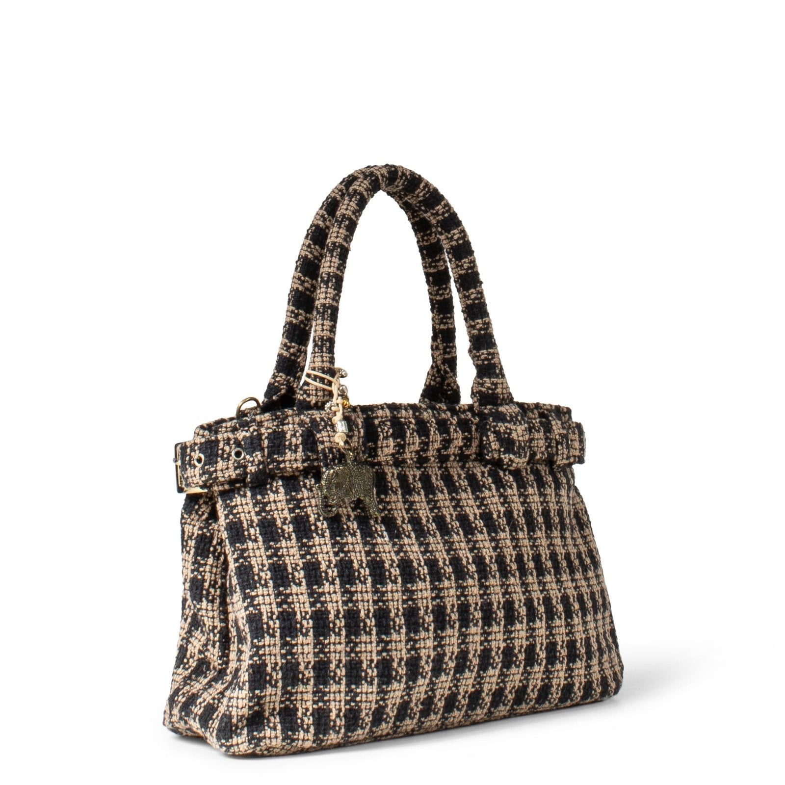 Tote Bag Tasche mittlere Größe Karo beige schwarz - ANOKHI