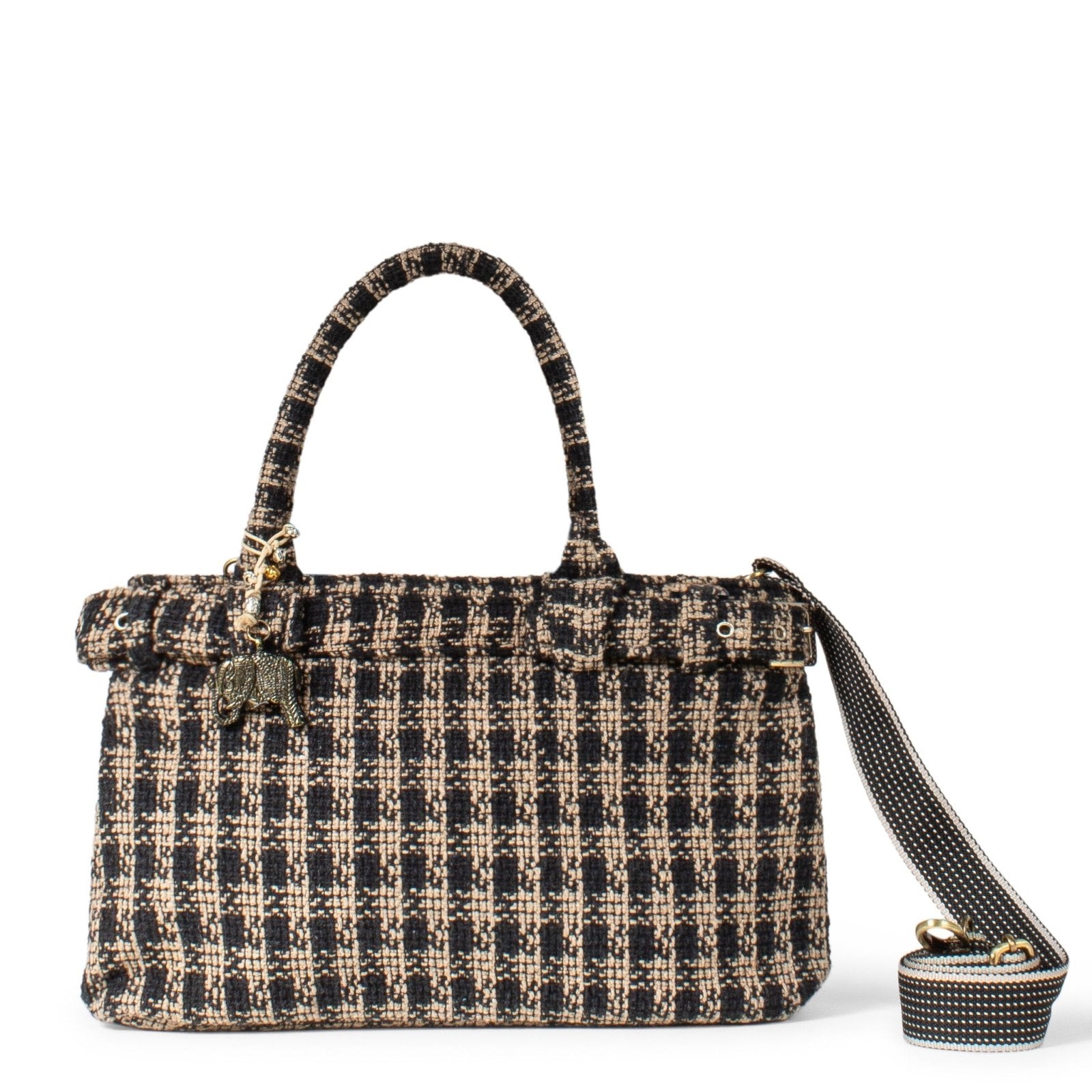 Tote Bag Tasche mittlere Größe Karo beige schwarz - ANOKHI