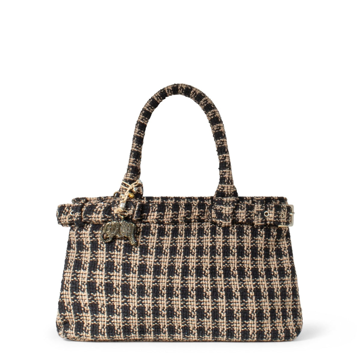 Tote Bag Tasche mittlere Größe Karo beige schwarz - ANOKHI