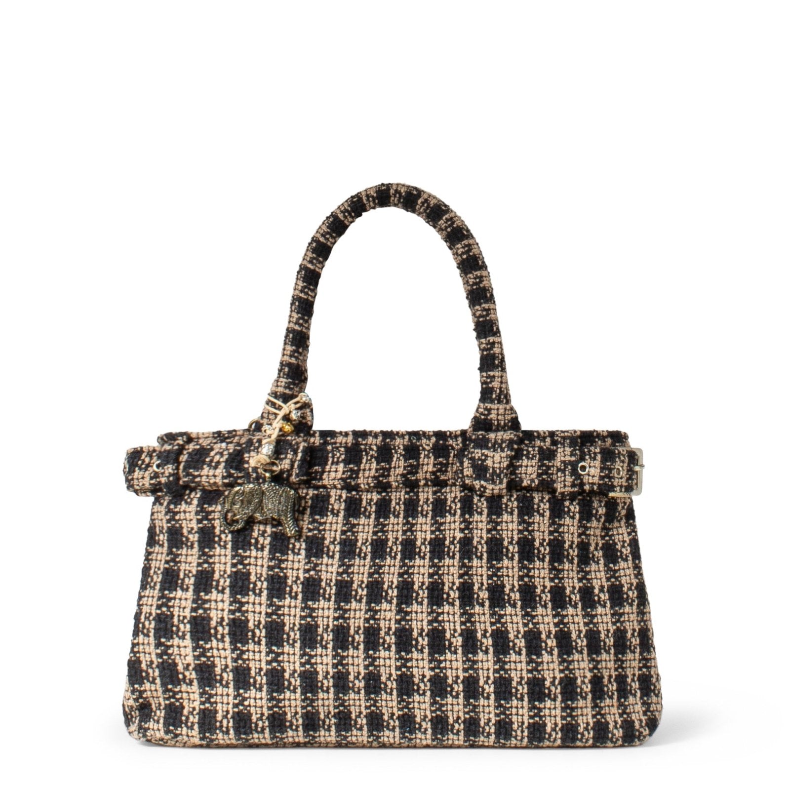 Tote Bag Tasche mittlere Größe Karo beige schwarz - ANOKHI