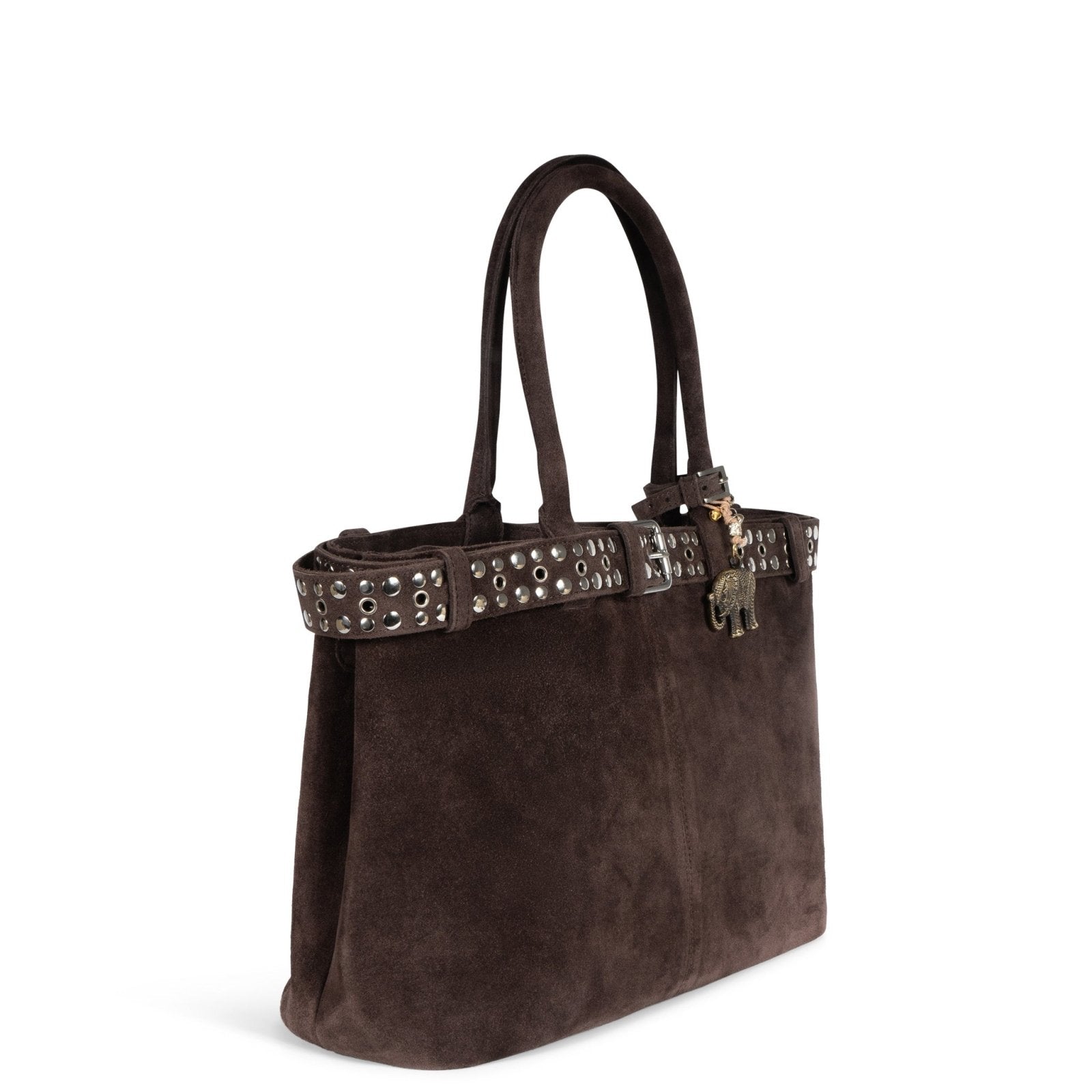 Tote Bag Velourleder braun Nieten - ANOKHI