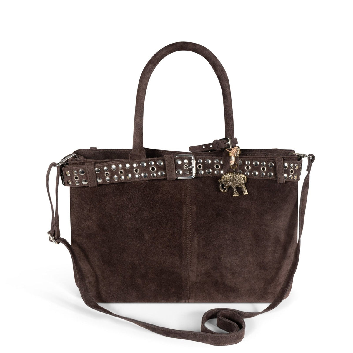 Tote Bag Velourleder braun Nieten - ANOKHI