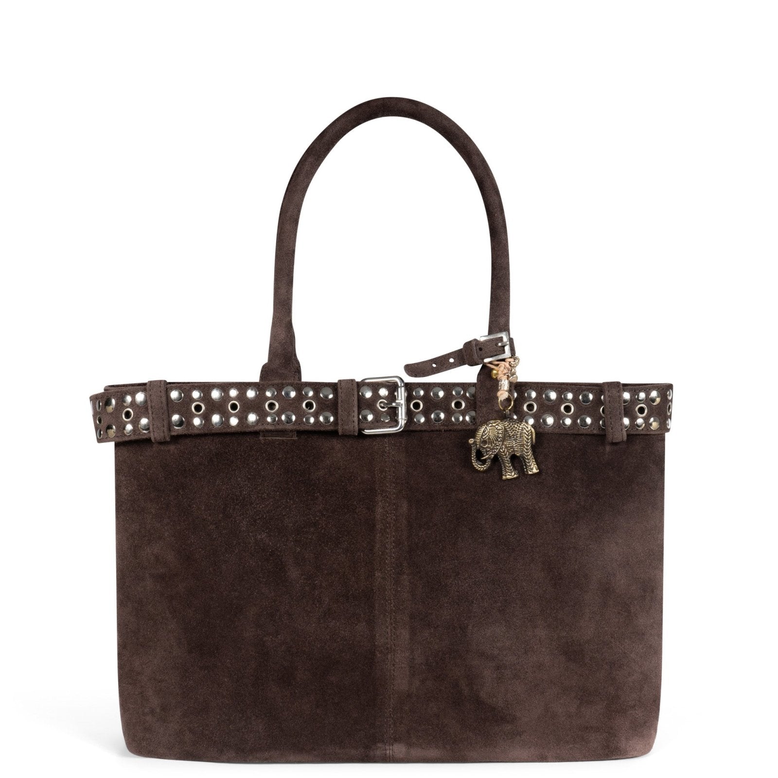 Tote Bag Velourleder braun Nieten - ANOKHI
