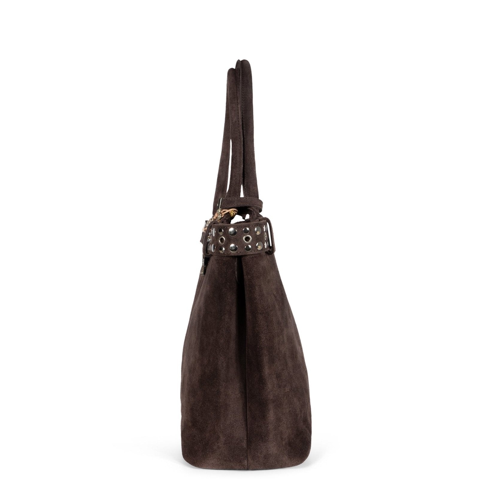 Tote Bag Velourleder braun Nieten - ANOKHI