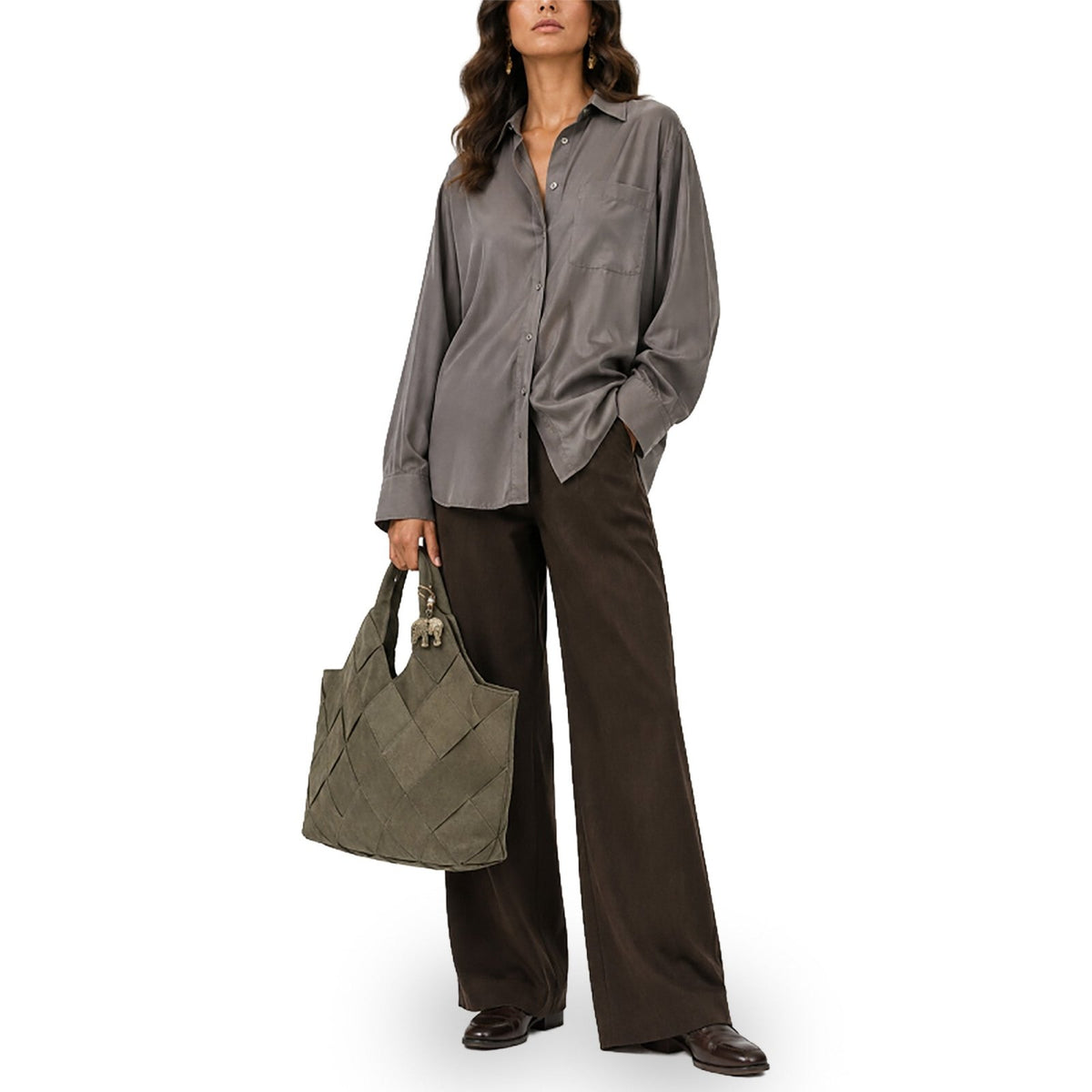 Tote Bag Velourleder olive - ANOKHI
