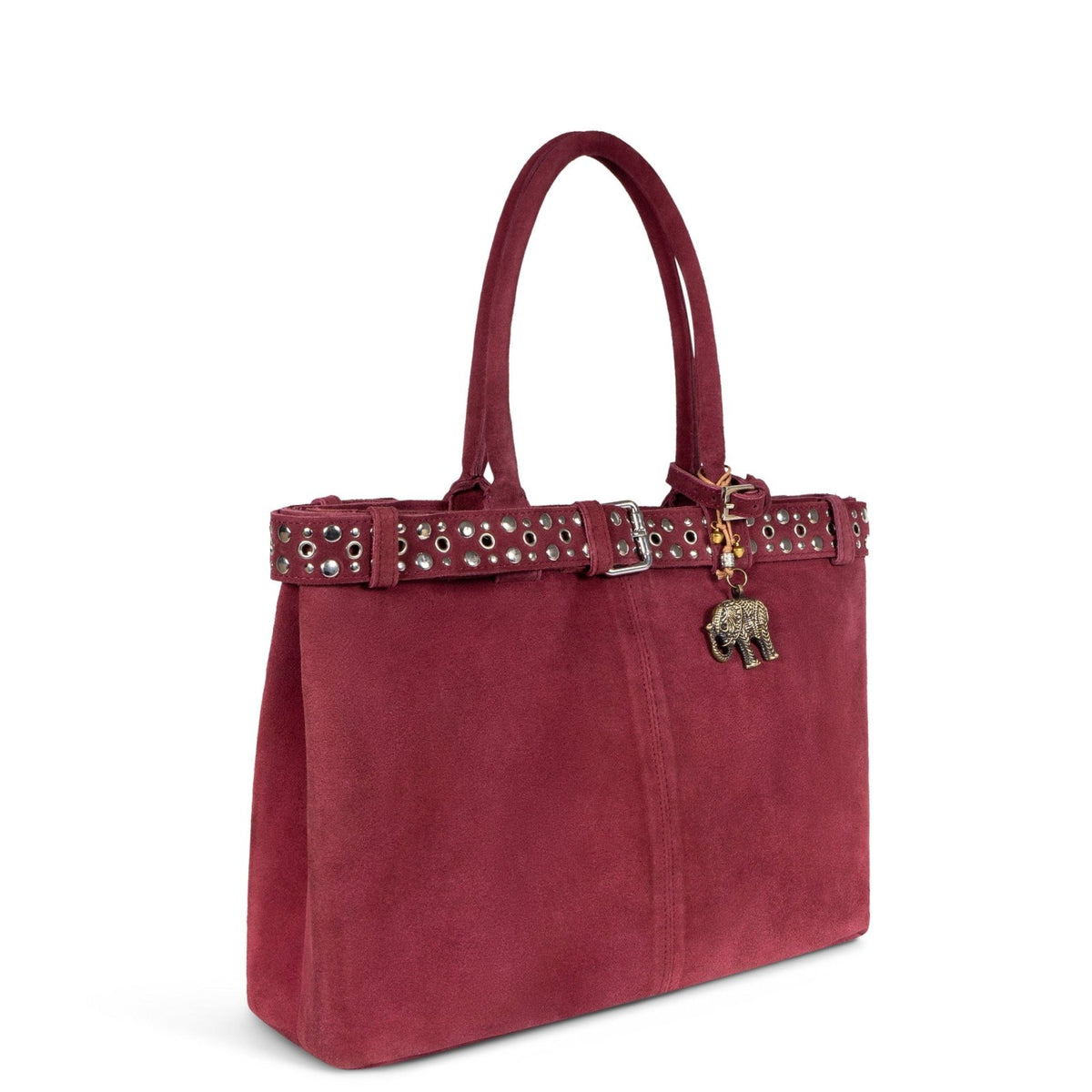 Tote Bag Velourleder weinrot Nieten - ANOKHI