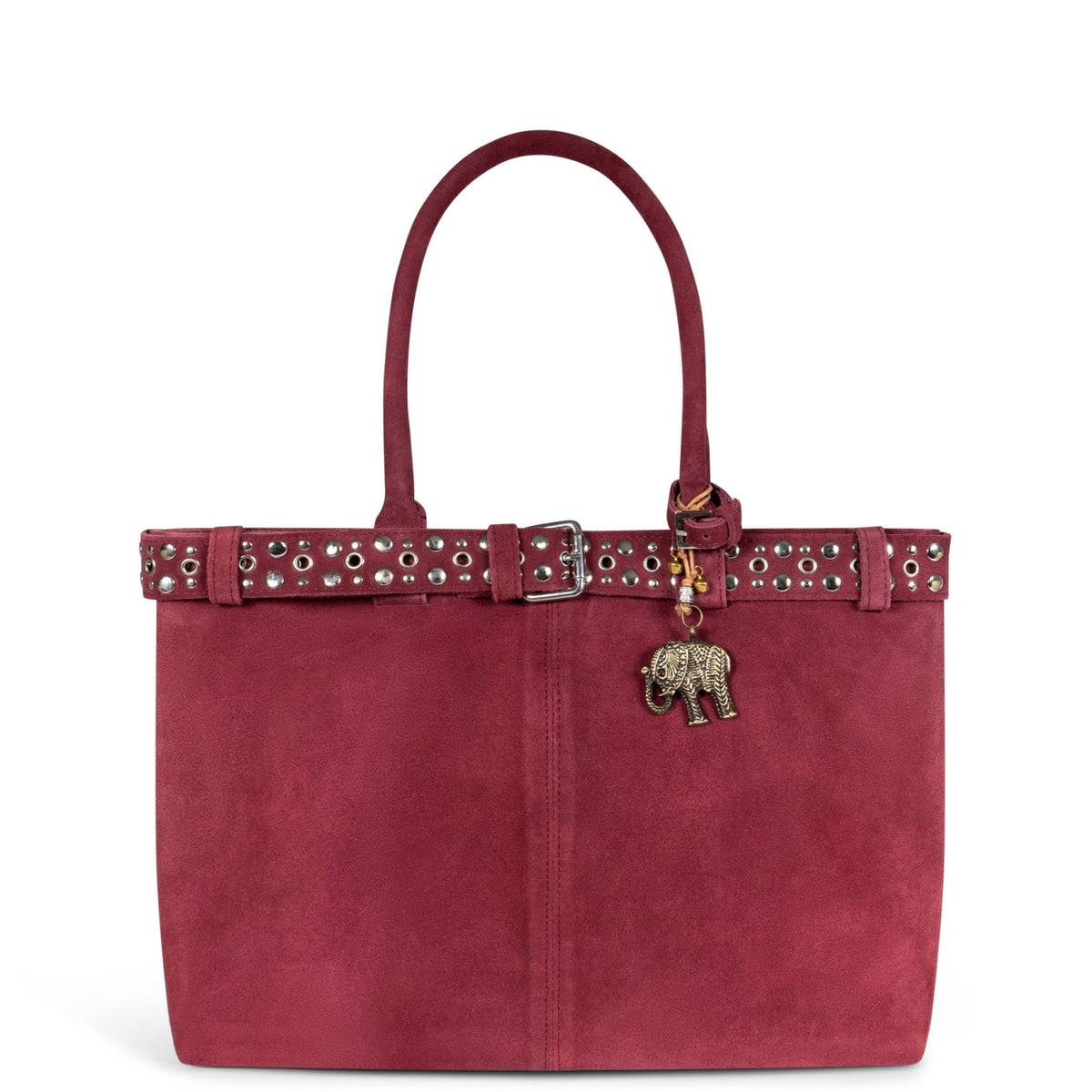 Tote Bag Velourleder weinrot Nieten - ANOKHI