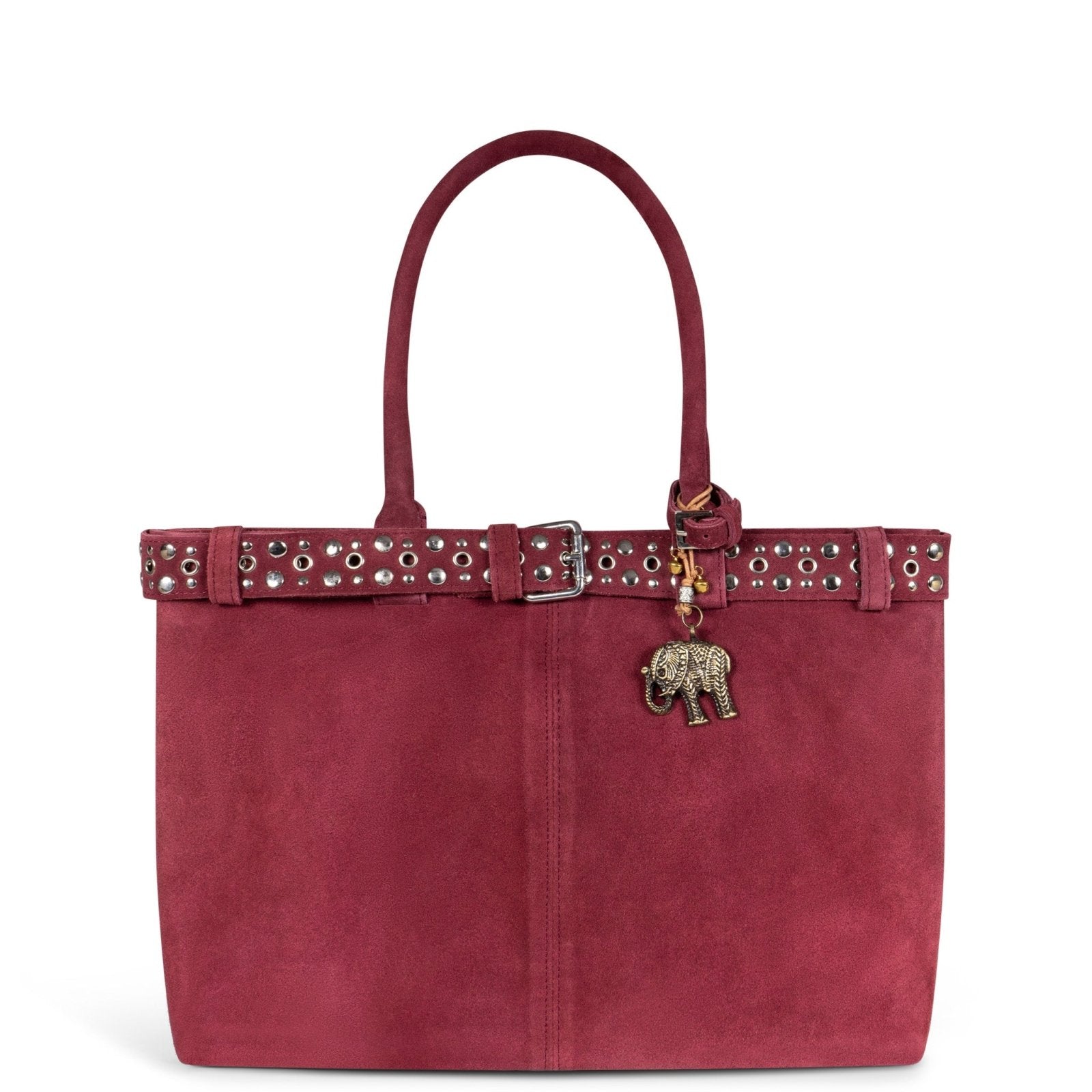 Tote Bag Velourleder weinrot Nieten - ANOKHI