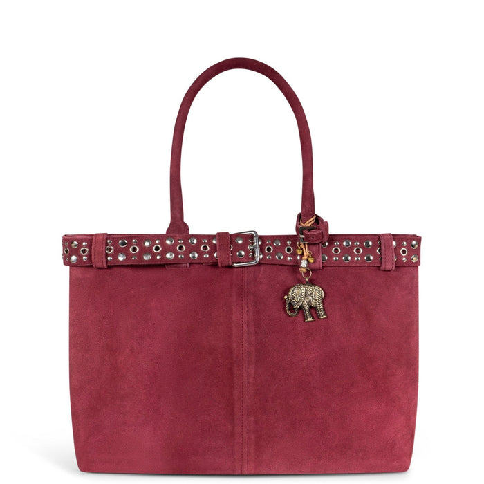 Tote Bag Velourleder weinrot Nieten - ANOKHI