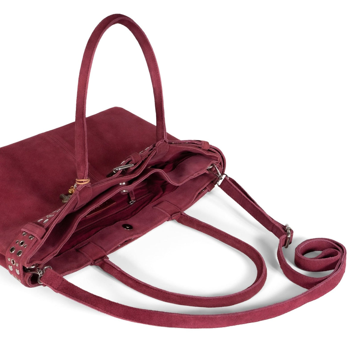 Tote Bag Velourleder weinrot Nieten - ANOKHI