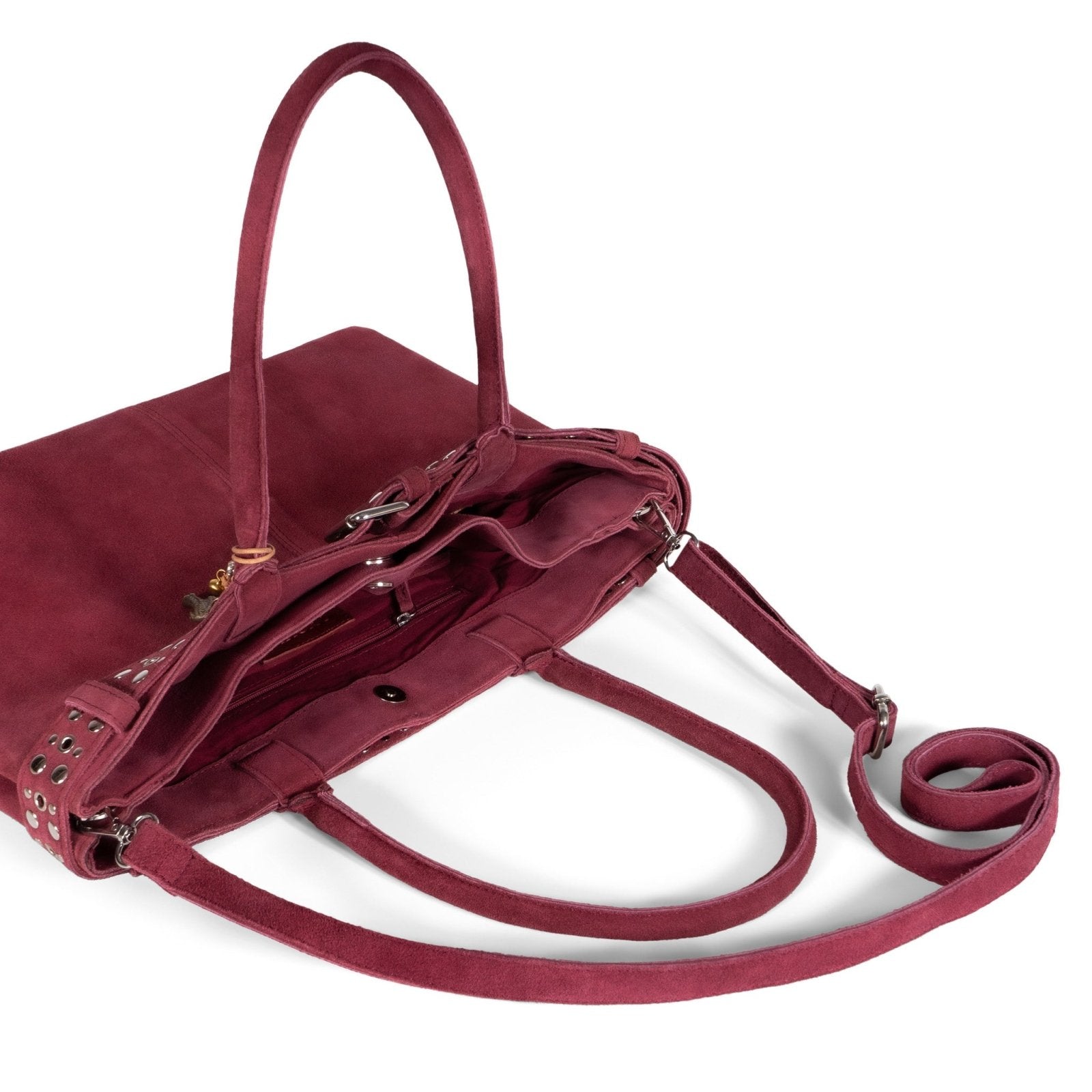 Tote Bag Velourleder weinrot Nieten - ANOKHI