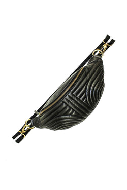 "Charlie M" Beltbag aus abgestepptem Leder in Schwarz