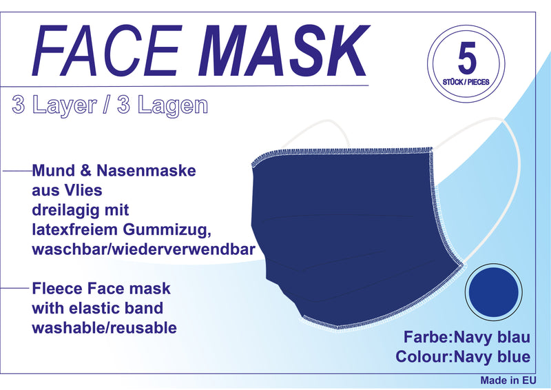 MUND NASEN MASKE, 5er Pack //  blau