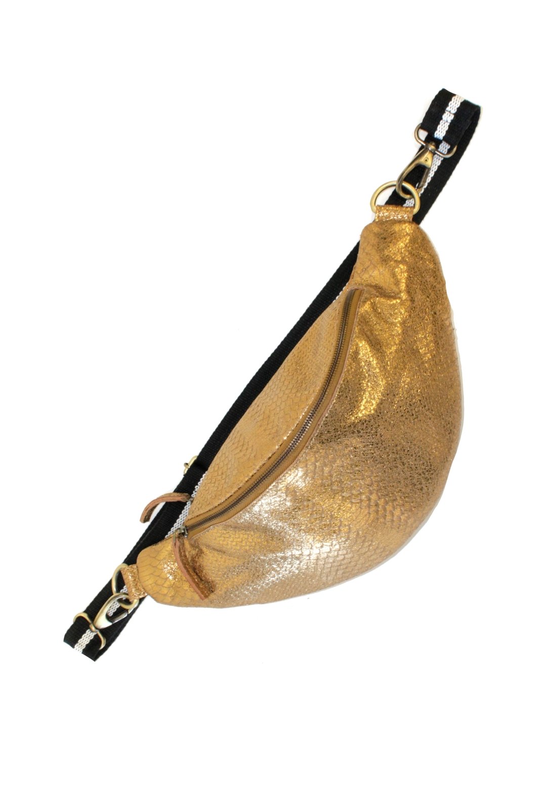 Charlie M" Goldene Beltbag aus Leder in Reptilienoptik - ANOKHI